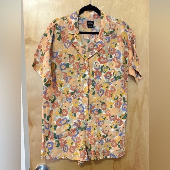 RVCA Multicolor Floral Button-Down Romper - Picture 1 of 4